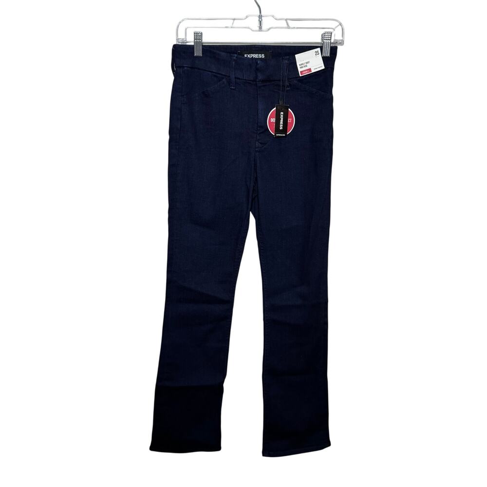 Express‎ Barely Boot High Rise Jeans Women’s 2 Short Blue Denim Stretch Casual